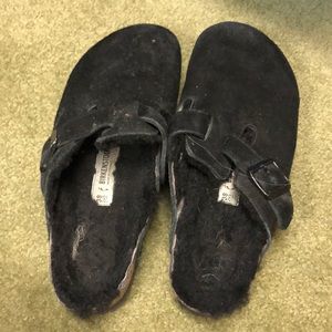 Black suede slip on Birkenstocks